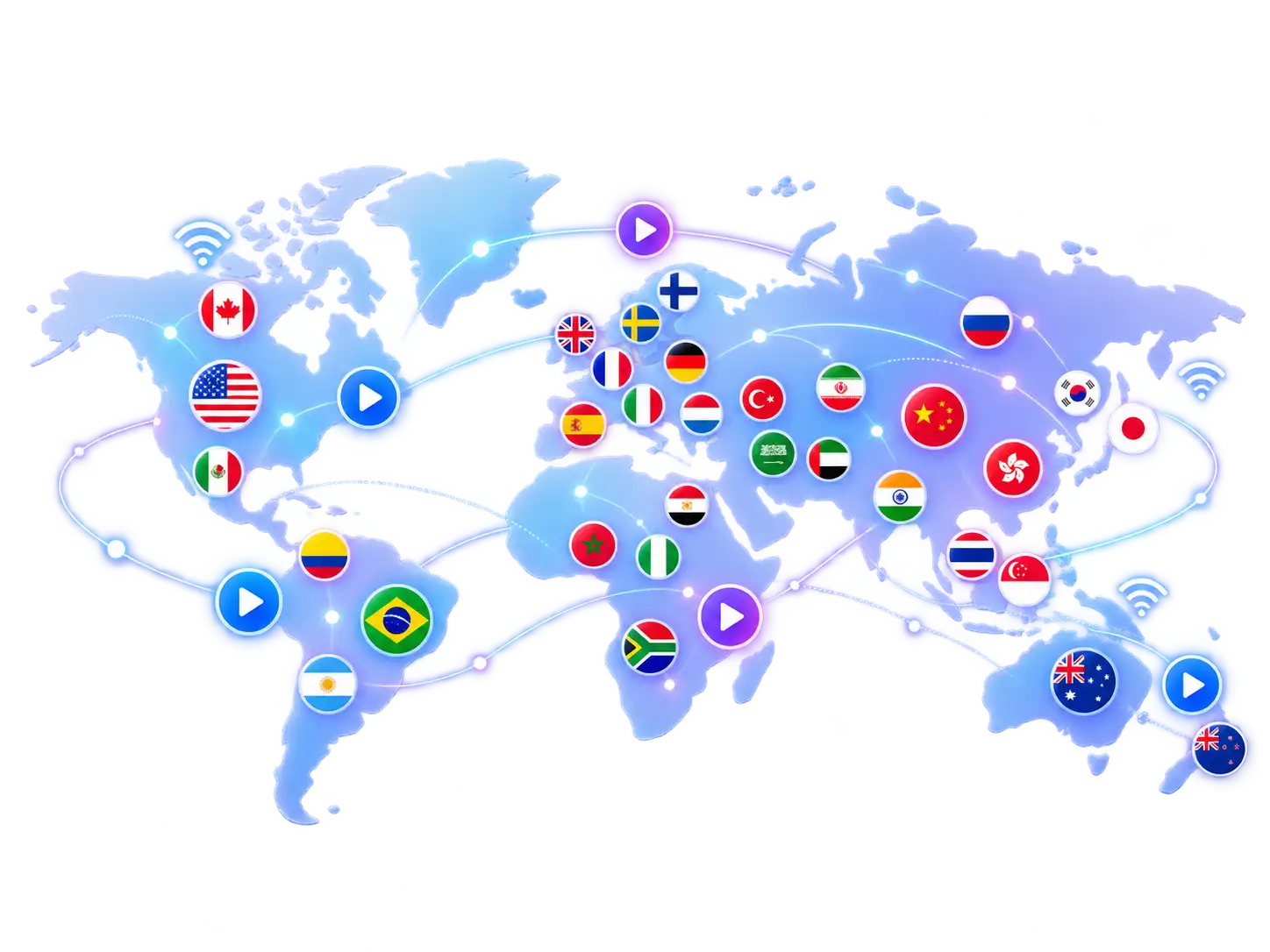 Worldwide IPTV channel map showing international streaming access